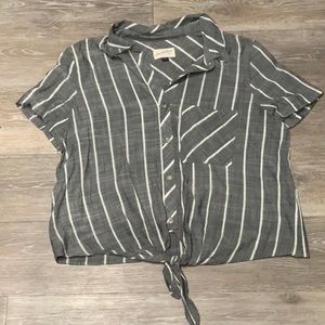 Grey stripe tie crop top